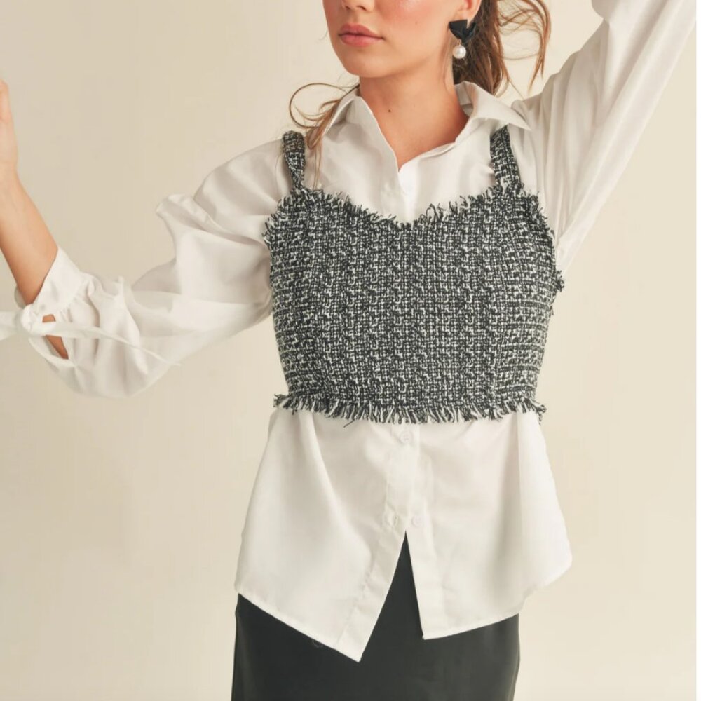 ANTHROPOLOGIE x MARE MARE Layered Vest and Button Down TOP Size: XL